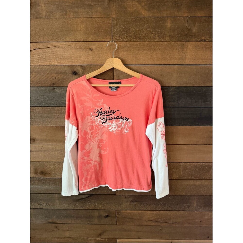 Harley-davidson Women's Orange and Pink T-shirt